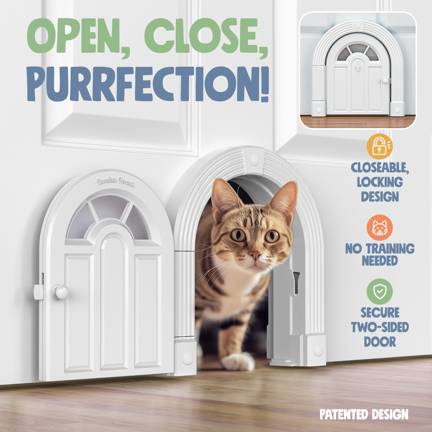 Cat Doors Meow Manor Extra Large Cat Door - 10.25x11 Inch No-Flap Interior Pet Door For Cats Up To 30 Lbs (White) No-flap Interior Cat Door